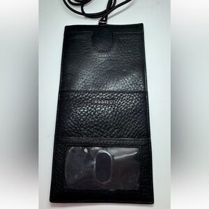 Fossil Genuine Leather Black Anti Theft Neck Travel Wallet Passport Holder EUC
